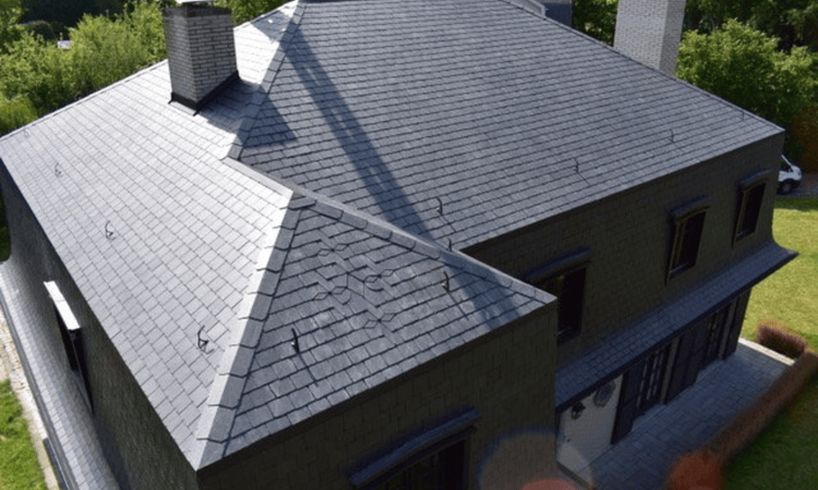 Leien dak op een woning met een strakke en elegante uitstraling